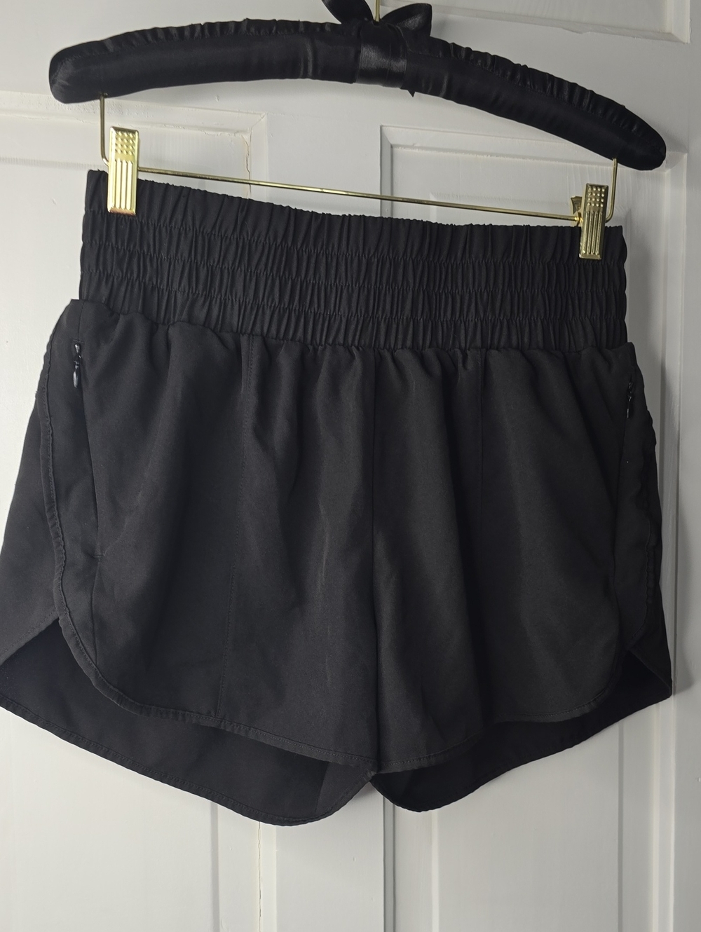 Black Athletic Smocked-Waist Shorts